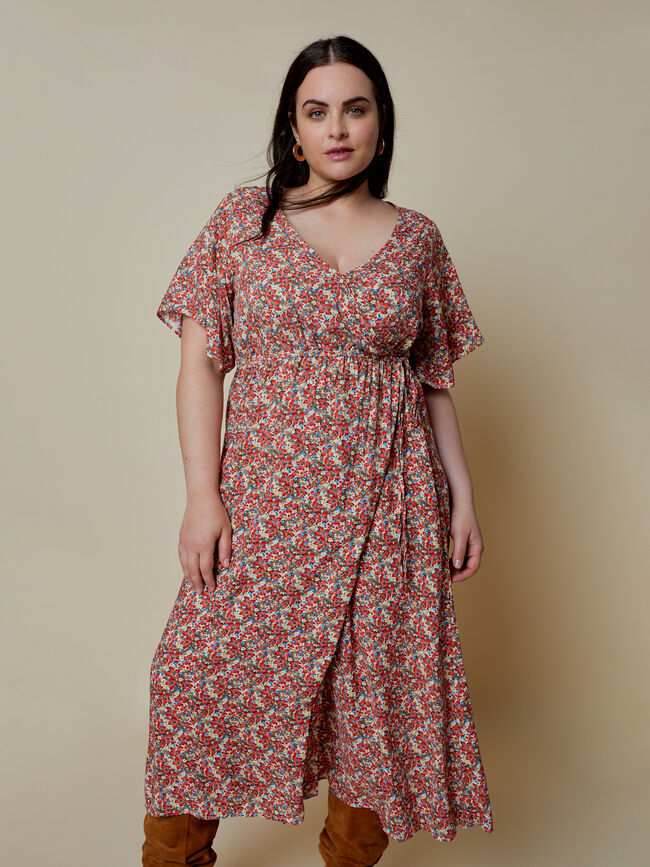 Vestido cruzado estampado Coral