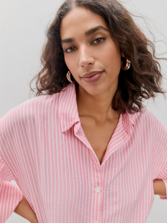 CAMISA RAYAS OVERSIZE Rosa Medio image number null
