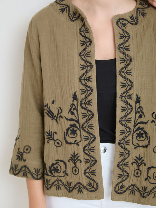 CHAQUETA DETALLES BORDADOS Kaki image number null