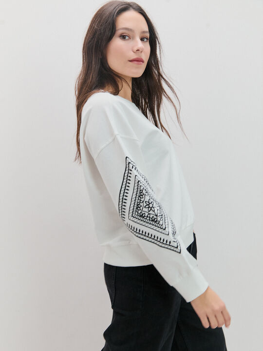 SUDADERA CUELLO REDONDO Blanco Hueso image number null