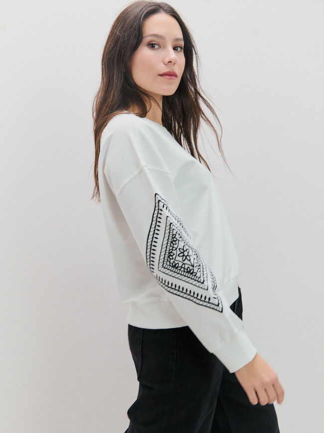 SUDADERA CUELLO REDONDO Blanco Hueso