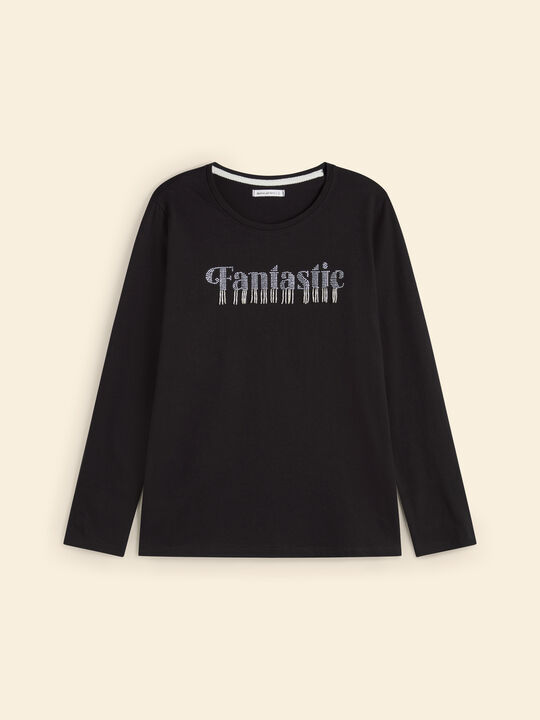 CAMISETA BORDADA CON ABALORIOS Negro image number null