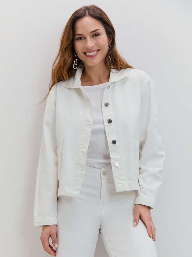 CHAQUETA BORDADA FLORES Blanco Optico