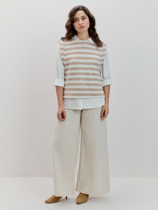 CHALECO RAYAS Beige image number null