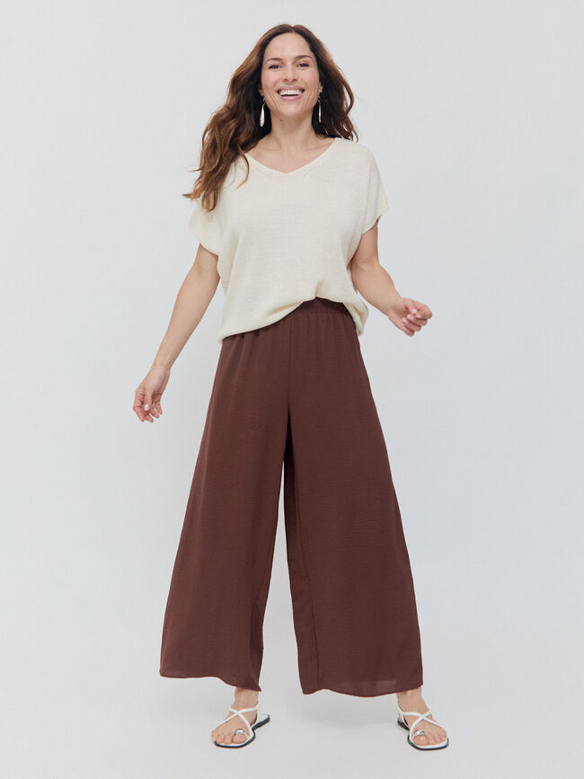 PANTALON ANCHO FLUIDO Marron Medio