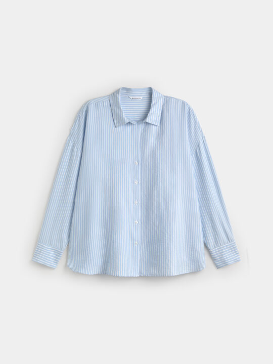 CAMISA RAYAS OVERSIZE Azul Chambray image number null