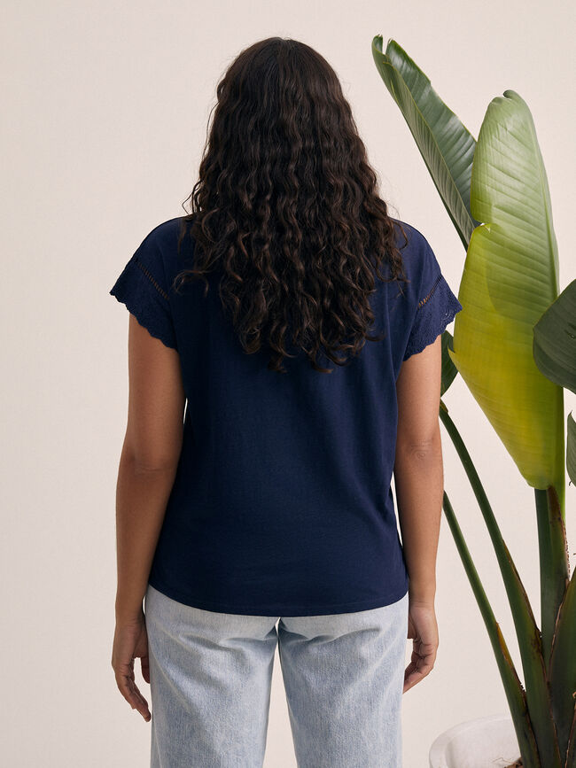 Camiseta bordado mangas 100% algodón Azul Marino