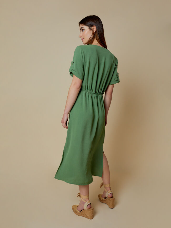 Vestido abotonado con cinturón Verde Viridian