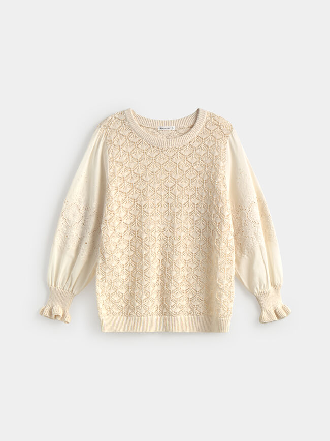 JERSEY MANGAS BORDADO Crudo