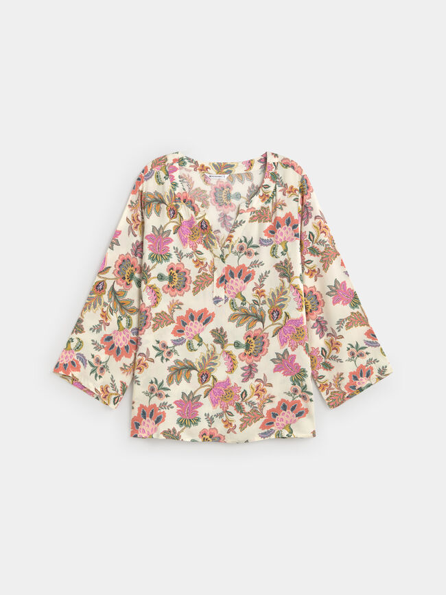 BLUSA FLUIDA ESTAMPADA Blanco Hueso