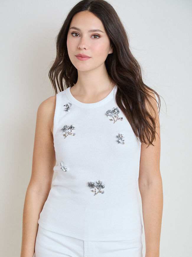 CAMISETA FLORES LENTEJUELAS Blanco Optico