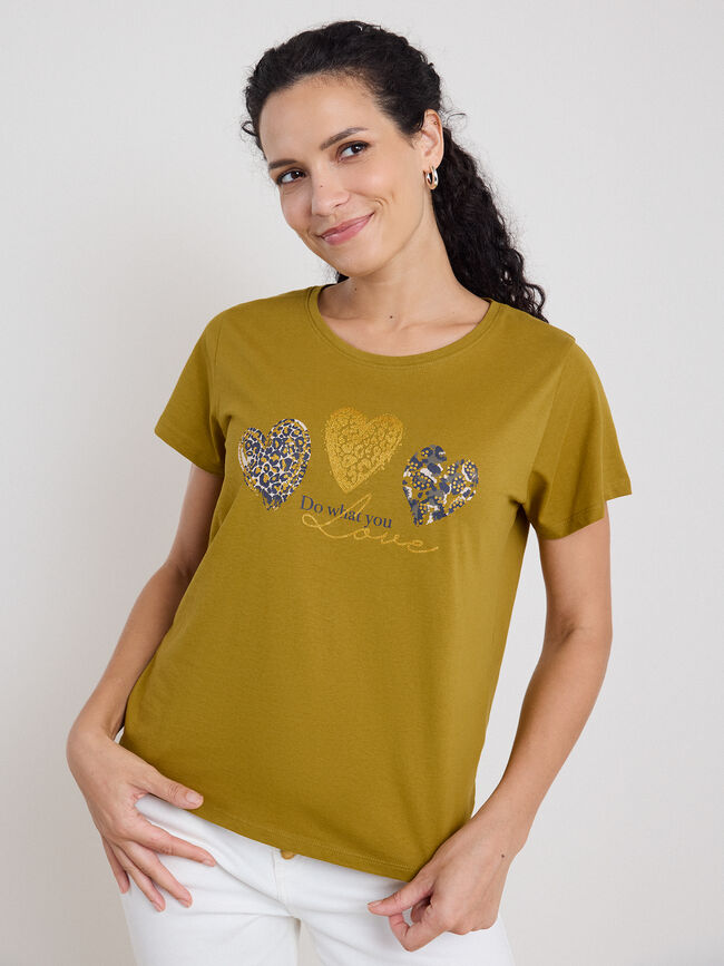 CAMISETA CORAZONES LEOPARDO Pistacho