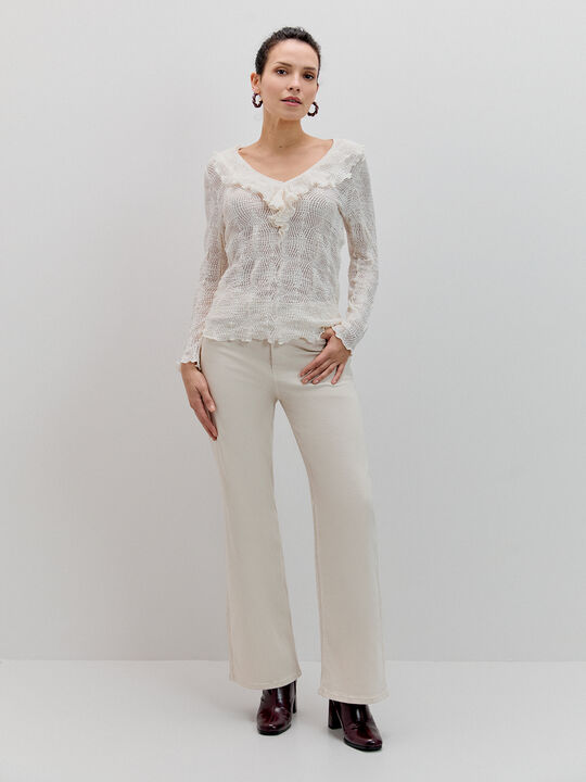 CAMISETA VOLANTE M/LARGA Blanco Hueso image number null