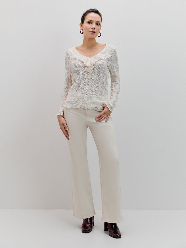 CAMISETA VOLANTE M/LARGA Blanco Hueso