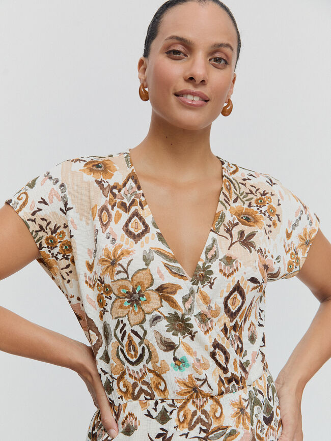 VESTIDO CRUZADO ESTAMPADO Crudo