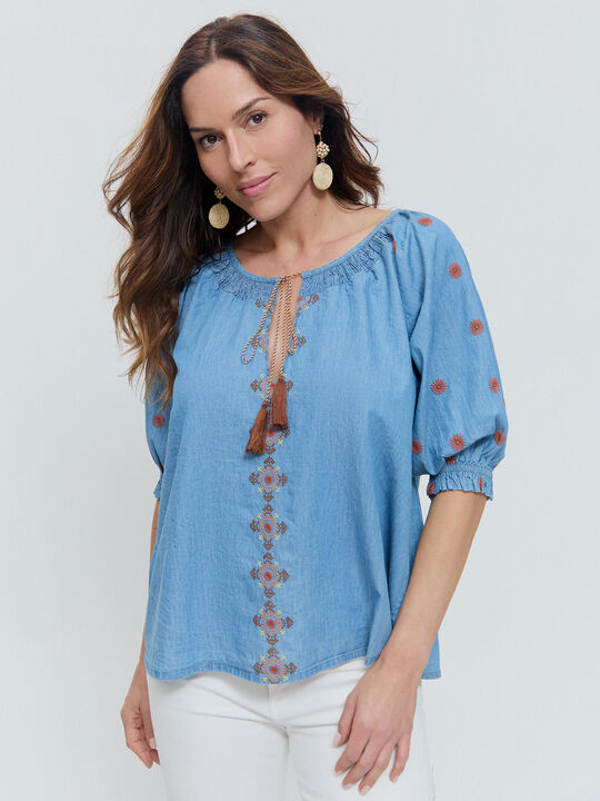 BLUSA BORDADA Mid blue image number null