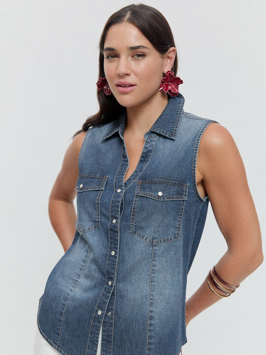 CAMISA SIN MANGAS Mid blue image number null