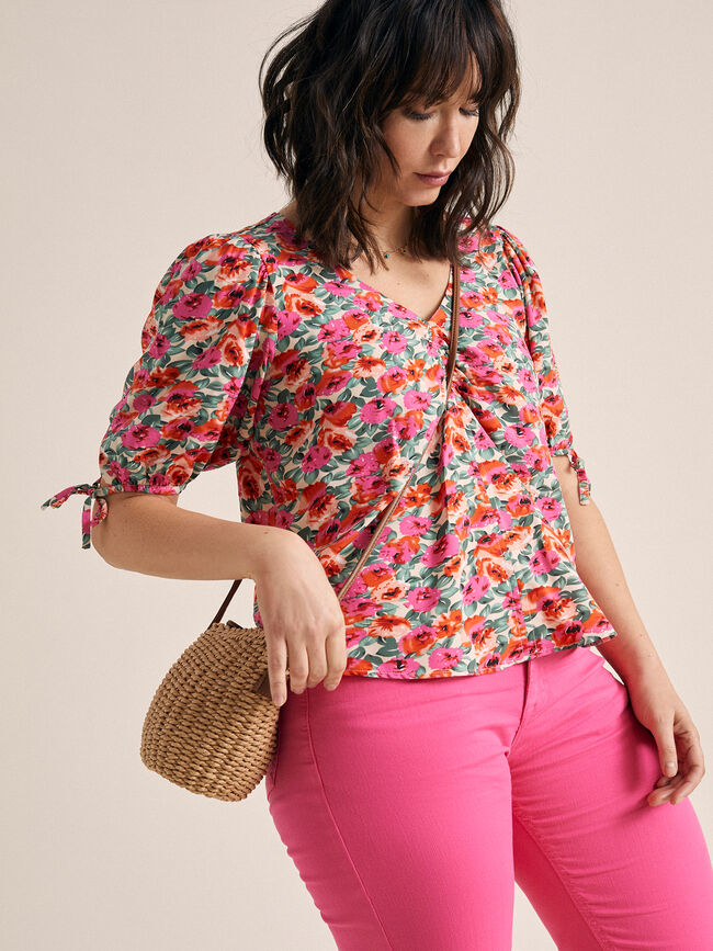 Blusa frunce escote Fucsia Claro