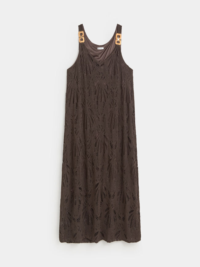 VESTIDO CALADO HALTER Marron