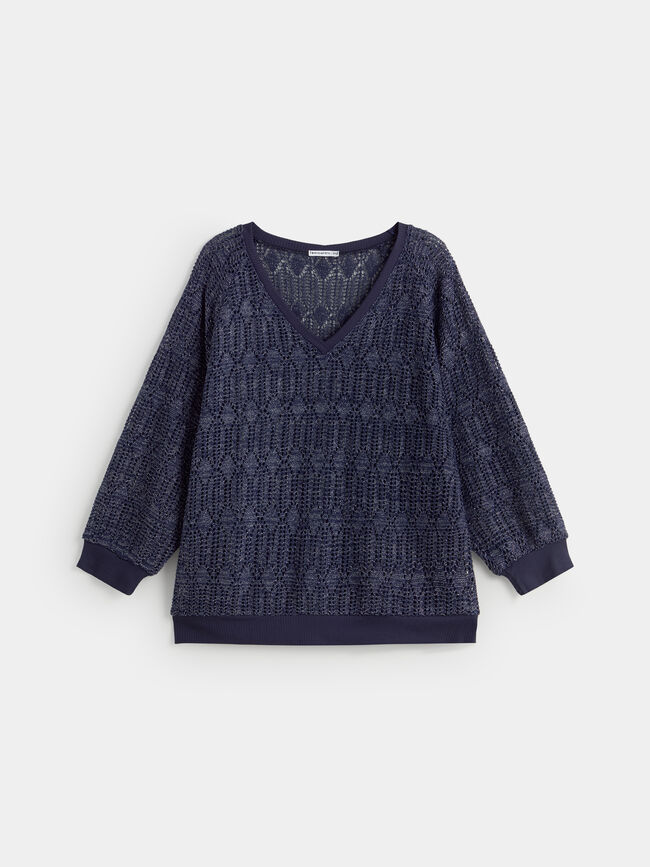 CAMISETA CUT&SEW CALADO COMBI RIB Azul Marino