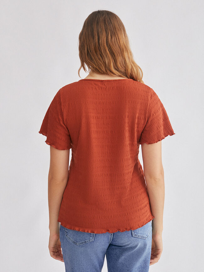 Camiseta cuello pico con aro AVENA TOSTADA