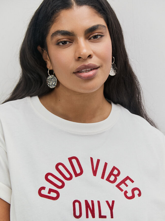 CAMISETA LETRAS TERCIOPELO Blanco Hueso