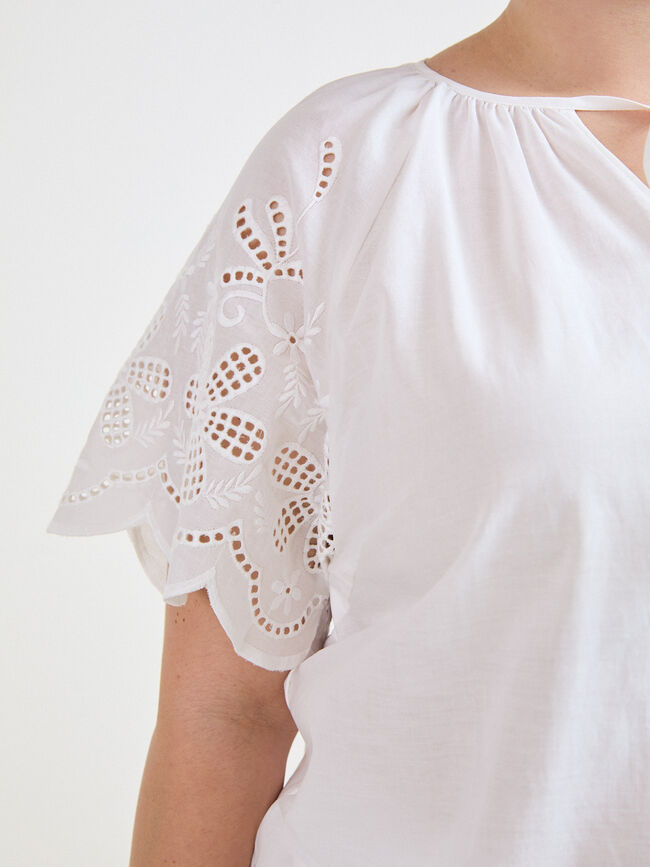 CAMISETA BIMATERIA BORDADA Blanco Optico