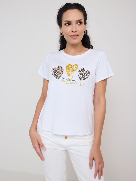 CAMISETA CORAZONES LEOPARDO Blanco Optico image number null