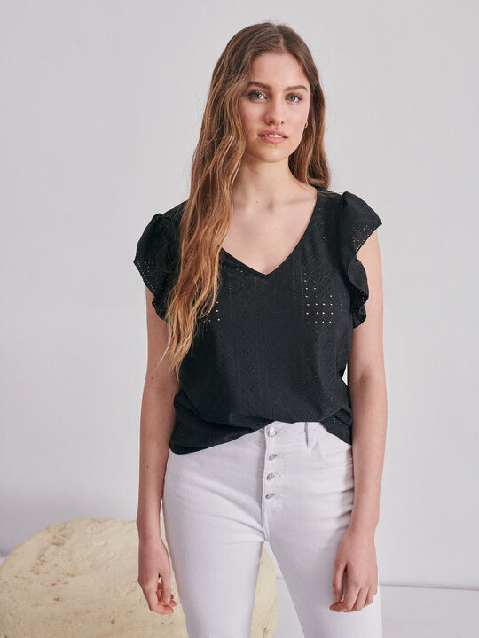 CAMISETA CUELLO PICO Negro image number null