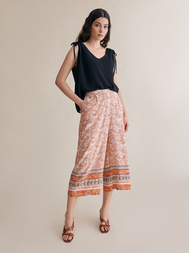 Pantalon culotte detalle botones Naranja quemado