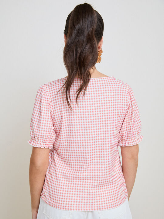 CAMISETA VICHY MANGA GLOBO Coral image number null