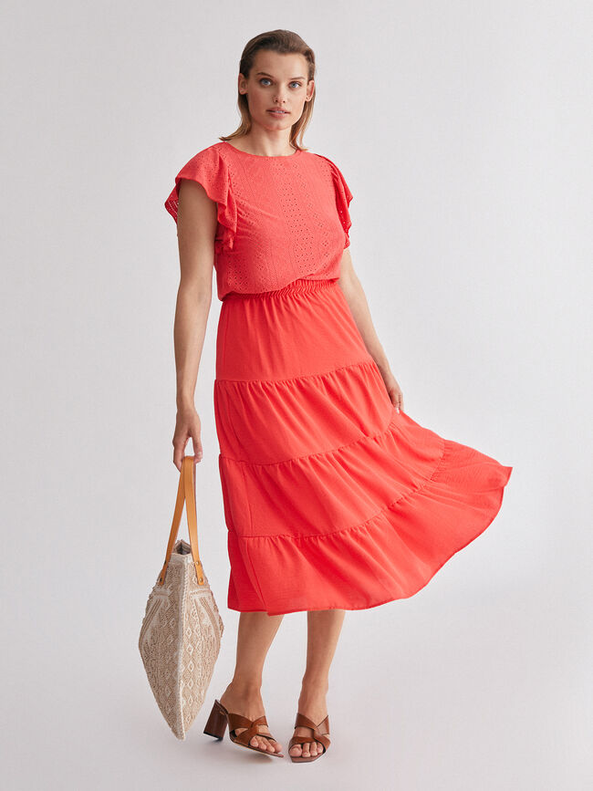 Top calados con volante en mangas Coral