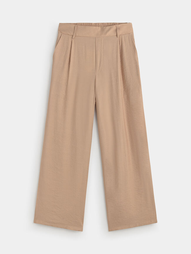 PANTALON ANCHO FLUIDO Beige Tostado