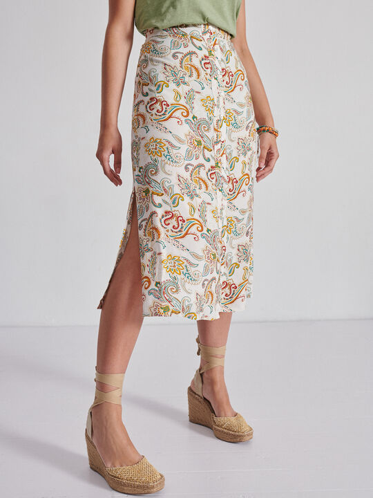 Falda estampada botones Blanco Hueso image number null