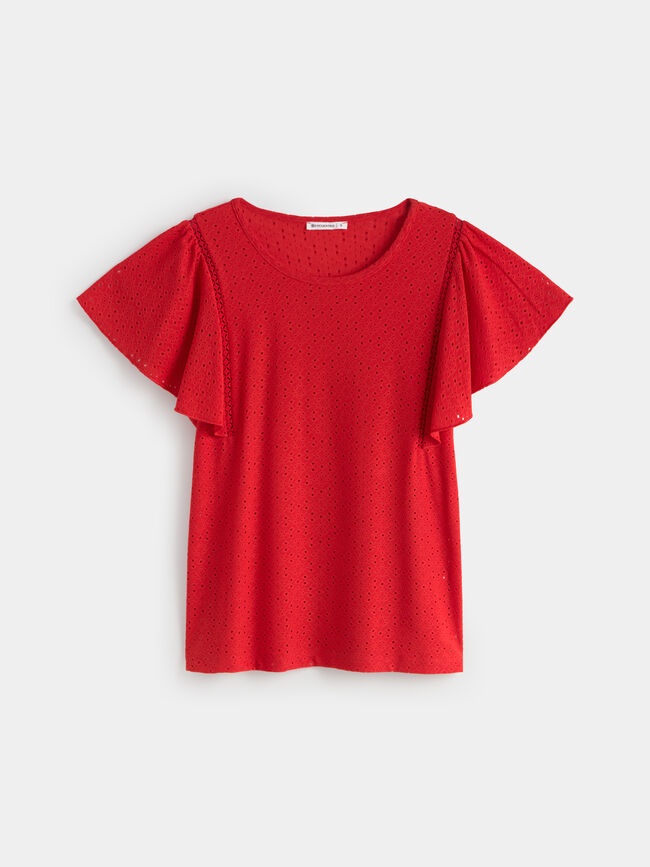 CAMISETA VOLANTE MANGA Rojo