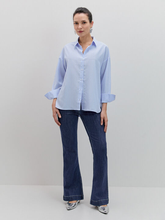 CAMISA RAYAS OVERSIZE Azul Medio image number null