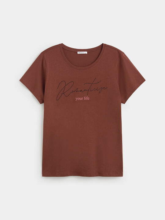 CAMISETA LETRAS BRILLANTES Chocolate image number null