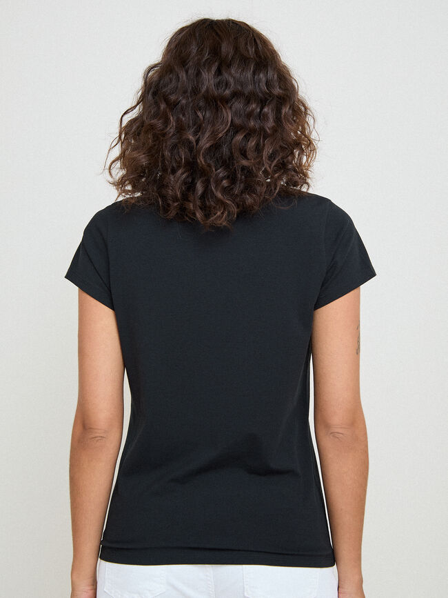 CAMISETA MARGARITAS BORDADAS Negro