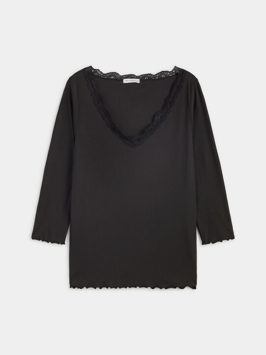 CAMISETA BÁSICA CON DETALLE ENCAJE Negro image number null