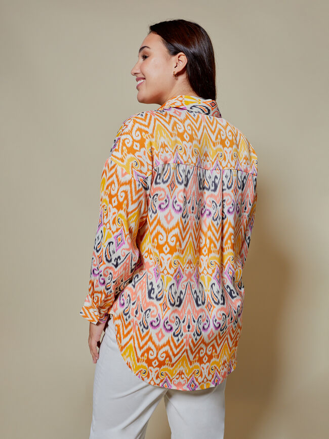 Blusa estampada satén naranja golden