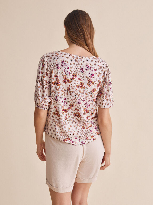 Blusa estampada manga abullonada Crudo