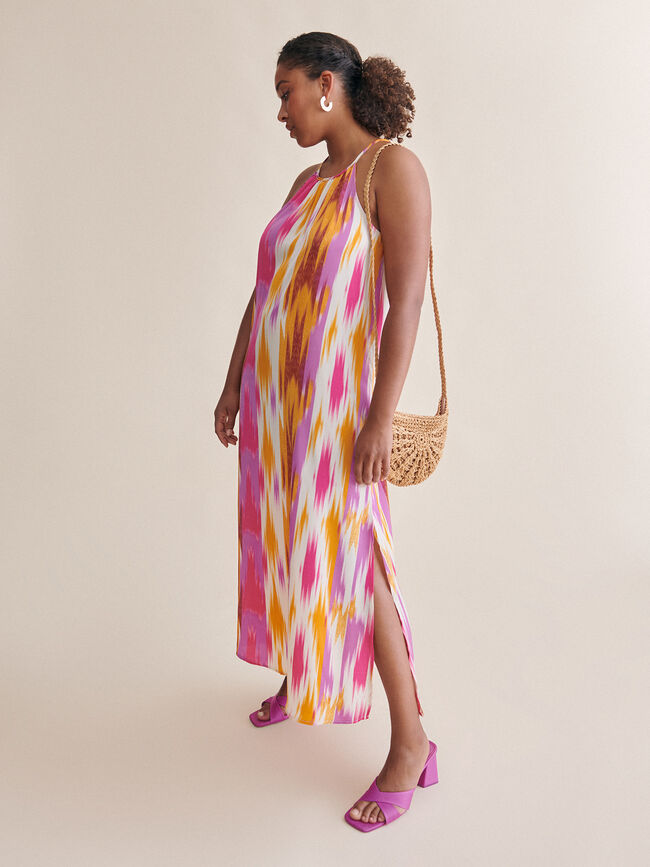 Vestido halter estampadO satén Crudo Claro