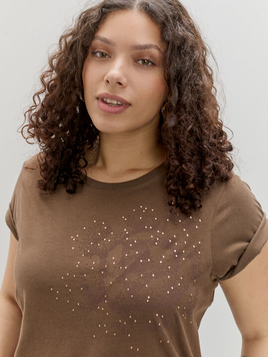 CAMISETA FLOR BRILLANTE Marron image number null