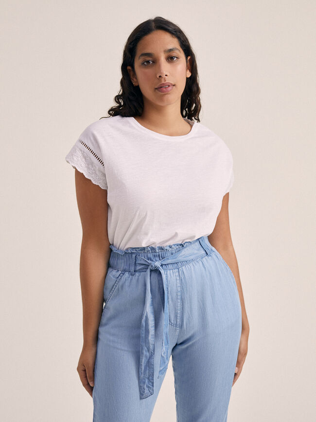 Camiseta bordado mangas 100% algodón Blanco Optico