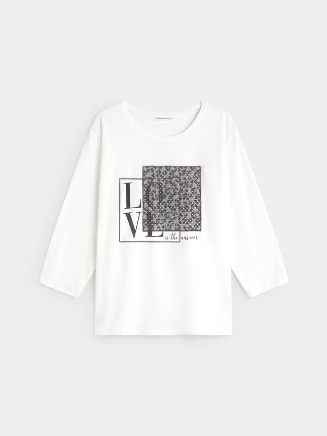 CAMISETA ENCAJE LEOPARDO Blanco Hueso