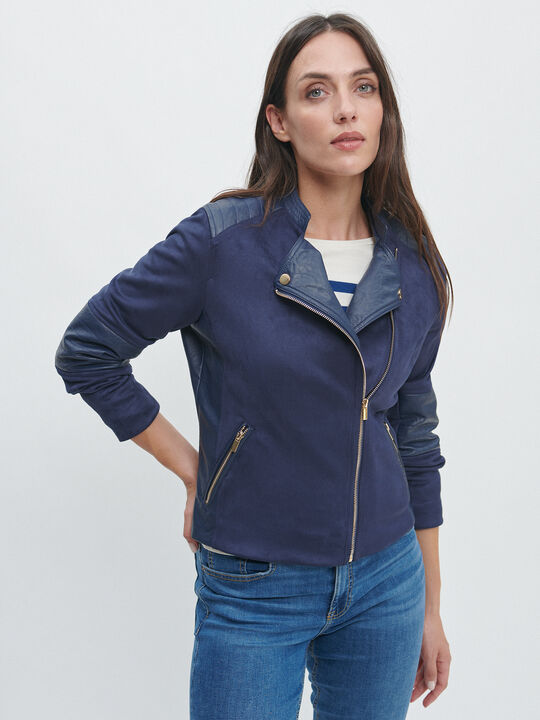 CAZADORA BIKER COMBINADA Azul Marino image number null