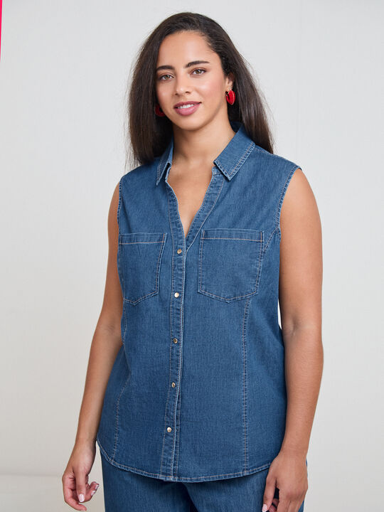 CAMISA VAQUERA SIN MANGAS Dark blue image number null