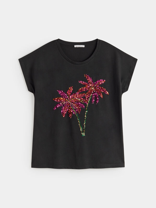 CAMISETA FLUIDA LENTEJUELAS Negro