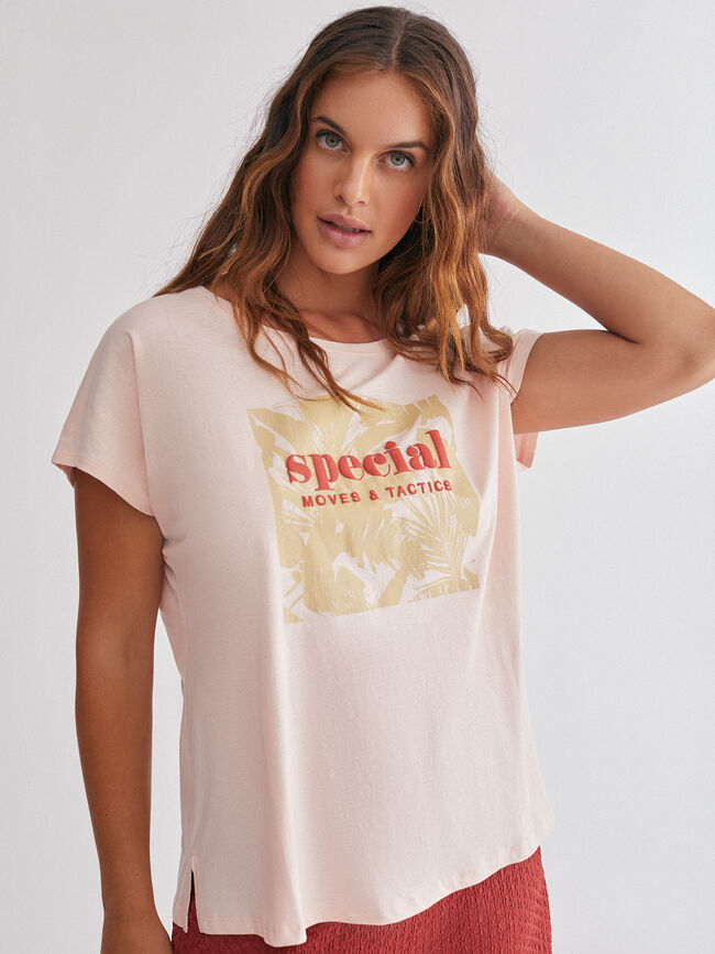 Camiseta manga corta con estampado jungl Rosa