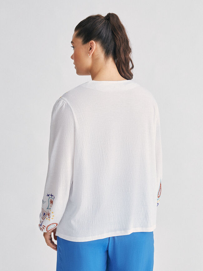 Chaqueta boho detalle bordados Blanco Optico